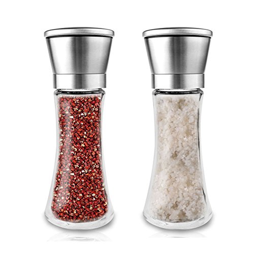 Pfeffermühle Edelstahl Salz Pfeffermühle 2 200 ml verstellbares Mahlwerk Keramik Rotor bleifrei Glas