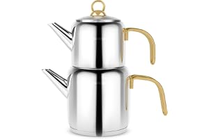 Karaca New Mira turkisk tekanna set – rostfritt stål tekanna med lock – (turkisk tekanna 1 liter och vattentank 2 liter) – mi
