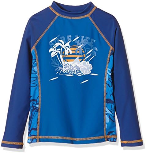 Aquatinto Boys Swim Shirt with Palm Tree Print, UV +50 - Blue - 5 Years, 110 (Manufacturer Size: 110/116)