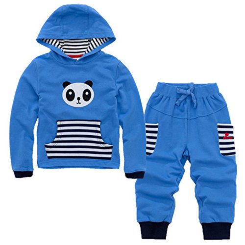 Happy Cherry 2pcs Baby Boy Girl Kids Cartoon Print Stripe Top+pants Casual Fashion Sport Pullover Outfit Clothing Size 110 - Blue