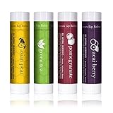 100% Natural Beeswax Lip Balm 4 Pack In Exotic Flavours (Green Tea, Pomegranate, Acai & Asian Pear)