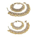 Ekan Combo of 2 Anklet for Women & Girls, Multicolor Traditional Gold Plated Anklets for Karvachauth, Diwali, 30 Gram Pack of 1