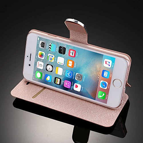 For iPhone 5s Case,L-FADNUT Bling Jewellery Crystal Rhinestone Flip PU Leather Case,3D Butterfly [Magnetic Diamond Buckle] with Stand Wallet Card Holder For iPhone 5/5s - Rose Gold