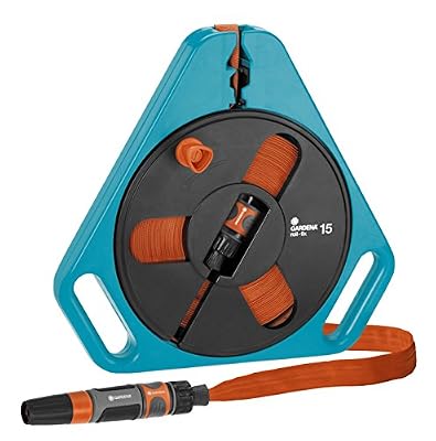 GARDENA Tuyau plat roll-fix Classic 15 en boîtier-enrouleur : boîtier-enrouleur compact avec tuyau (Ø 12 mm dans le boîtier), dispositif de sécurité automatique, lance et raccords inclus (756-20)