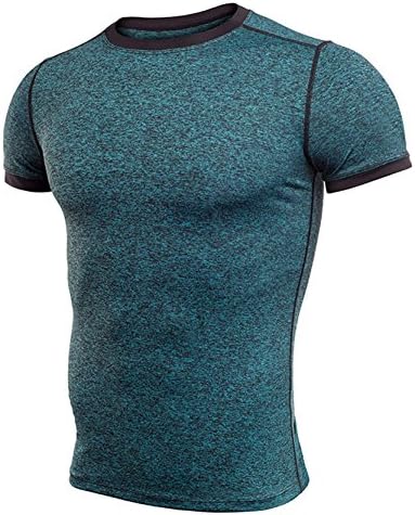 YMY Men's Short Sleeve Running Fitness Workout Compression Base Layer Shirt c0006-Blue Large/US M