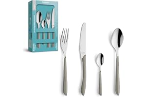 ‎KUPPELS Kuppels Prisma Besteck Set für 6 Personen aus Edelstahl poliert | Besteckset 24-teilig | Hochwertige Kunststoff-Griffschalen in Taupe | Rostfrei | Essbesteck für 6 Personen | Spülmaschinenfest…