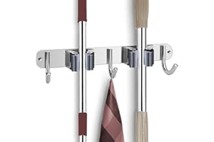 Lxoraziy Portascope da Muro, 304 Portascopa da Parete in Acciaio Inox con 2 Posti e 3 Ganci, Portascopa e Portaspazzole da Muro, per Cucina, Bagno, Ufficio, Giardino (2 Posti e 3 Ganci)