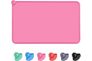 MOACC Tappetini Sottociotola per Cani, Tappetino per Ciotola di Cibo Antiscivolo per Animali con Disegni di Zampe Perfetto per Proteggere Il Pavimento da Liquidi(Rosa, 47 x 30 cm)