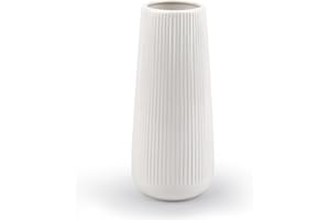 NVIYAM Vase en Céramique Blanc Décoratif - Moderne avec Rainures pour Fleurs, Herbe de la Pampa - Petit Format pour Maison, Salon, Table à Manger, Entrée, Bureau