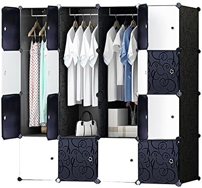 ETTBJA DIY Portable Wardrobe Checkered Clothes Organiser Multi-purpose Storage Unit(16 Cubes)