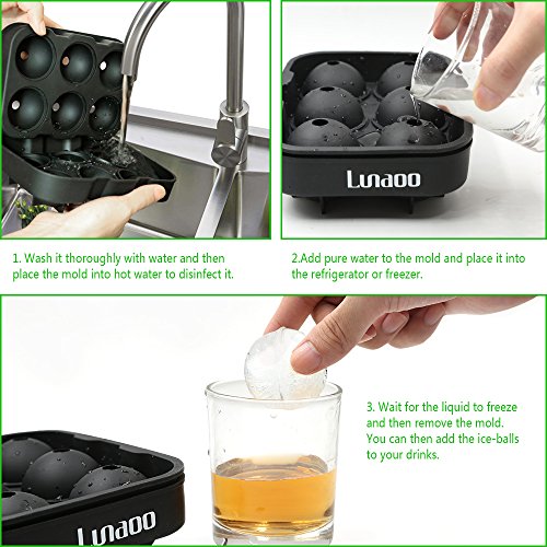 Eiswürfelform | Lunaoo Eiskugelform für 6 Eiskugeln aus Silikon | Eiswürfel Eisformen mit Silikondeckel 100% BPA frei | Hält Getränke Länger Kühl | Ideal für Whiskey, Cocktail, Getränk etc. | Perfektes Geschenk für Whiskytrinker - 6