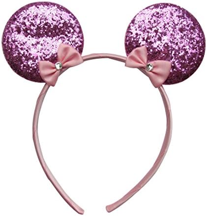 Womens Girls Fancy Dress / Dressing Up Pink Sparkly Glitter Mouse Ears Hair Band / Headband