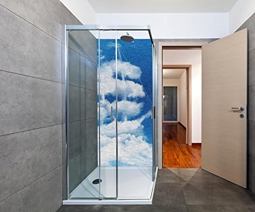 Shower back cover sailboat in the shape of a sea of clouds deco design M0781Wall motif24, no joints | 90 x 200cm (W x H) | Brushed aluminum 3mm