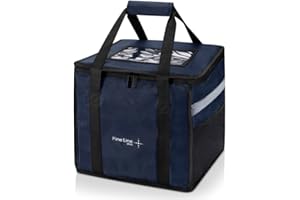 Fine Line Plus Borsa termica termica con strisce riflettenti 3M, 32 x 32 x 30 cm, per picnic, per consegne, generi alimentari e asporto, mantiene il cibo caldo o freddo, Blu, Compatto
