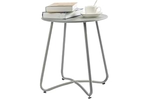 HollyHOME Stolik pomocniczy na patio, okrągły, ogrodowy, mały, stolik kawowy, metalowy, do salonu, ogrodu, na balkon, na zewnątrz, szary