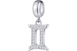 CRISNATA 12 pendentifs Constellation Charms Avec CZ transparent, 925 perles horoscope en argent sterling pour bracelet d'anniversaire européen, cadeau pour mère/femme/petit ami