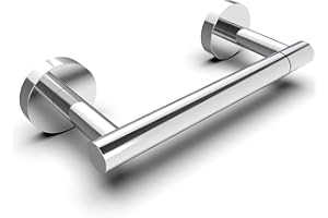 WZRUA Toilet Roll Holder Wall Mounted, Chrome SUS304 Stainless Steel Toilet Paper Holder, Double Post Pivoting Drilling Toilet Roll Holder(Round Base)