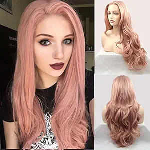 Xiweiya Peach red Wigs For Women Rosie Whiteley Hairstyle Rose Gold Pastel Pink Wig Girls Synthetic Lace Front Wigs With Heat Resistant fiber 20 inch