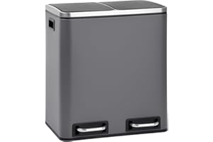 SVITA TM2X15 Treteimer 30 Liter Abfalleimer Inneneimer Mülleimer Design Mülltrennung Papierkorb Küchen-Ordnung Trennsystem Softclose-Deckel Pulverbeschichteter Stahl Grau