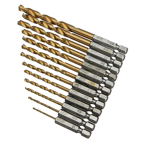 PIXNOR 13 Stück Titan-Nitrid HSS Bohrer mit Sechskantschaft Satz 1,5 mm bis 6,5 mm - 2