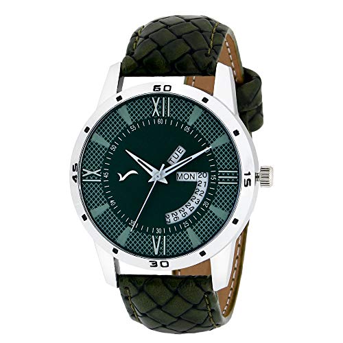 WRIGHTRACK Exclusive Quartz Movement Leather Strap Day & Date Green Dial Analogue Men's and Boy's Wrist Watch (WTSM109)