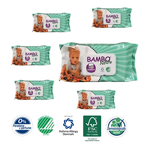 Toallitas Bebe Ecológicas Bambo Nature, Pack 12 Paquetes de 80 Uds (960 Toallitas)