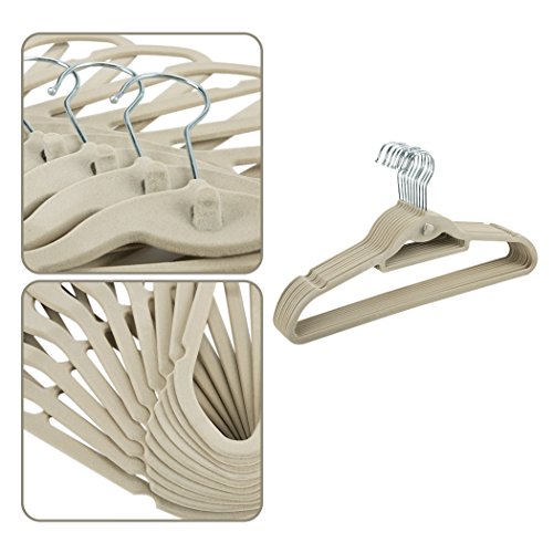 Homdox 50-er Set Beflockte Kleiderbügel Anzugbügel Aufhänger Garderobenbügel Mantel Hosen Bügel rutschfester Oberfläche superdünn 0,5 cm dick Beige - 5