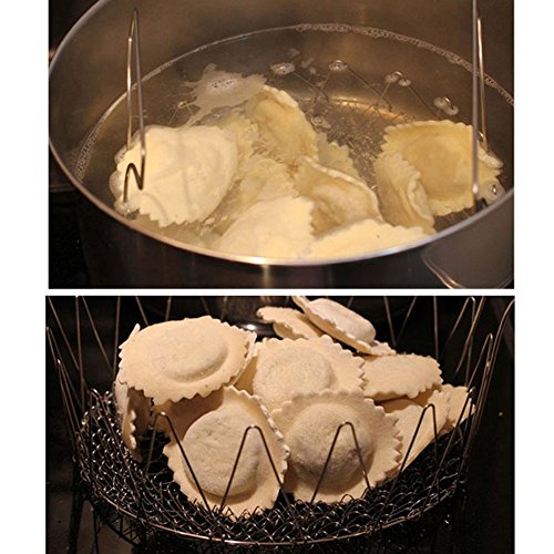 csmarte Fry French Chef Basket, abtropfsieben & Lebensmittel Sieb faltbar Dampf Spülen Zugentlastung Magic Resteschale Edelstahl Net Korb für Home Küche Kochen - 7