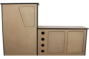 MONSTER SHOP Cocina MDF para Camper Furgoneta Autocaravana Caravana T4 Transporter Interior Armario Muebles Menaje Casa Rodante con Volante a la Izquierda LHD + Botellero, Raíl Colgante, Cerraduras y Pernos GRATIS