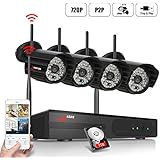 ANRAN 720P Wireless Security IP Bullet Cameras 4CH 1080P WIFI DVR NVR Home Video Surveillance System Plug and Play Indoor Outdoor Day Night Vision 1TB Hard Drive