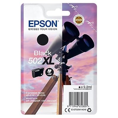 Epson 502XL 9.2ml 550pages Noir cartouche d'encre - Cartouches d'encre (Epson, Noir, WorkForce WF-2860DWF, WF-2865DWF Expression Home XP-5100, XP-5105, Rendement élevé (XL), 9,2 ml, 550 pages)