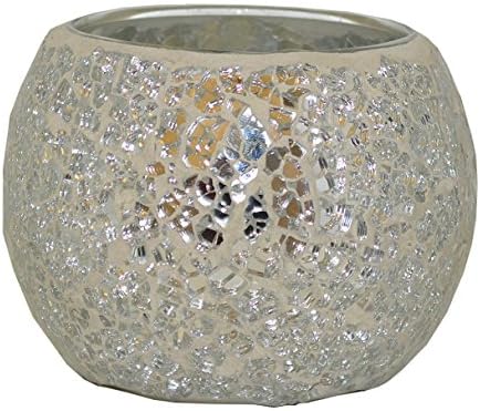 Antique Modern Glass Effect Bowl Candle Holders (H8XW8)cm (Silver)