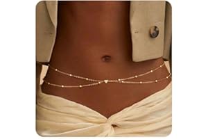 ASOMI Cadena de vientre de 2 capas dorada para mujer, ajustable, cadena corporal para el vientre y el cuerpo, cadena de cintura para bikini, joyería de verano