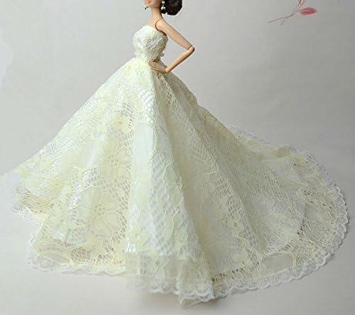 Beautiful Fashion Clothes Dress for Doll, Princess Doll Wedding Gown Lace Floral Dress, Dresses for Barbie/Doll Long Dress, Stillshine BU-05 (yellow 5)