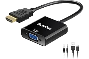TechRise HDMI a VGA, Placcato Oro ad Alta velocità 1080p Attivo HDTV HDMI a VGA Convertitore da Maschio-Femmina con Cavo di Ricarica Audio e Micro USB