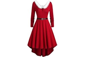 CLACCE Weihnachtskleid Damen Elegant Langarm Cocktailparty Vintage Maxikleider A Linie Vintage Partykleid Weihnachtlich Bedruckt Cocktailkleid Festliche Kleider Für Frauen