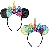 DISEÑO PERFECTO Y DE MODA - Nuestras cintas de orejas de ratón con brillo único y superior son perfectas para usar en fiestas, viajes a parques temáticos. Atraerá la atención de los demás en cualquier ocasión y se convertirá en el foco de atención de todos.