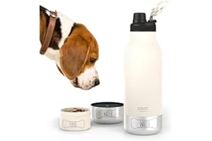 ASOBU SDB2 - Dog Bowl Buddy - Edelstahlflasche mit 2 Näpfen für Hund, 34 fl oz, Weiß
