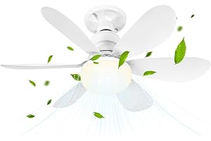 BuzzoXerex Wentylator sufitowy ze światłem i pilotem zdalnego sterowania, 40 W, ściemnialny wentylator sufitowy LED z gniazdem E27, żyrandol z wentylatorem sufitowym do sypialni, salonu, 6 łopatek, 3