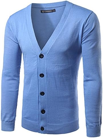 Mada Mens V neck Button Knitted Cardigan Slim Casual Cardigan Sweater Asian X-Large Light Blue