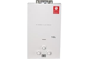 SUDEG 16L/min Chauffe-eau à Gaz, Chauffe-eau à Gaz Instantané 32KW Affichage Numérique Instantané au GPL avec kit de Pomme de Douche Plaqué, Chauffe-eau Mural, Blanche