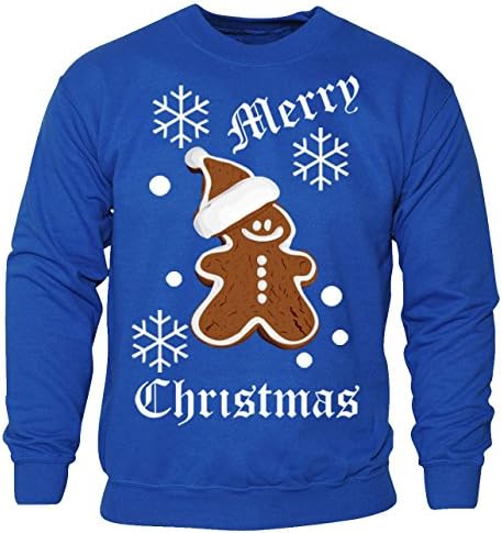 New Kids Boys Girls Christmas Ginger Bread Man Sweatershirt Xmas Top Child's Jumper (Kids 11-12 Years) Royal Blue