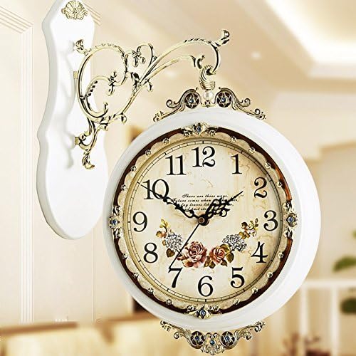 fwerq Double face the European salon King Size silent alarm clock simplicity of pastoral care Quartz Wall Clock Watches of creative mode,white,20-inch