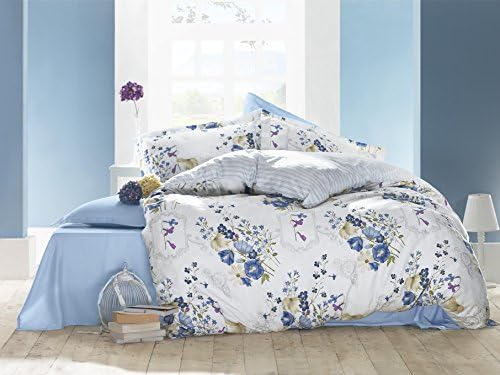 Almeria 100% Cotton Duvet Cover Bedding Set Bed Linen Reversible Turquoise (Super King)