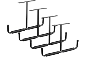 HOME COMPOSER Garaż Hak do dużych obciążeń, gumowany, montaż sufitowy, zestaw 4 sztuk, czarny, stal podwójna końcówka, 20 cm, piwnica, warsztat, uchwyt sufitowy do drabiny, narzędzi, rowerów, sprzętu sportowego