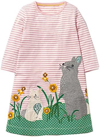 Pink Striped Long Sleeve Dress With Bunnies (3T)