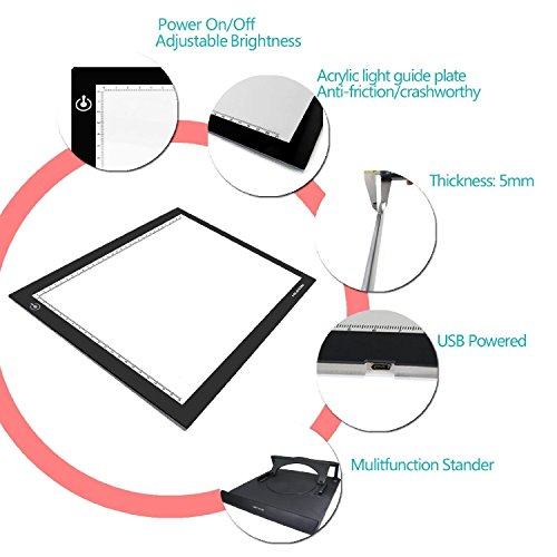Huion 17.7 „Extra Thin Licht PAD 5mm LED-Zeichnung kopieren Tracing Schablone Verpflegung Tabelle Tatoo Pad Translucent Leuchtkasten mit Multifunktionshalter, Zeichenbrett Clip, Pauspapier (L4S Holder) - 7