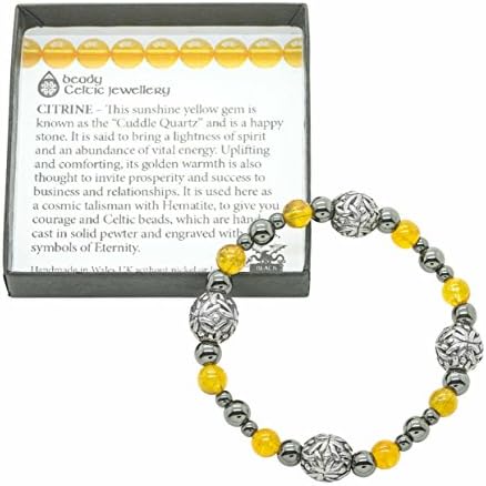 Boxed Beady Celtic bracelet with genuine Citrine gembeads