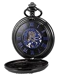 EASTPOLE Unisex Classic Retro Handaufzug Mechanische Taschenuhr R?mische Ziffern Skelett Uhr mit Kette und Geschenkbox WPK197
