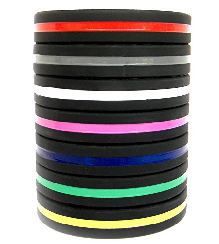 Solza Silicone Wristbands (Set of 7) Unisex Perfect for Fitness, Gym, CrossFit, Football, Basketball & Other Sport Activities | Thin Line Bracelet | Hypoallergenic, Latex Free, BPA-free